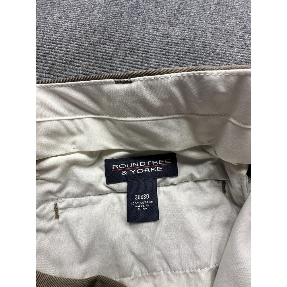 Roundtree & Yorke Dress Pants Mens 36x30* Brown Cotton Pleated Cuffed Chino - Picture 4 of 8